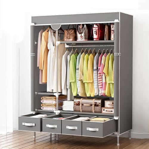 GNYVZXPLQ Rotary Umbrella Drying Rack, Portable Wardrobe Closet 4 Drawers Clothes Rack Hanging Rods Shelves Non-Woven Cover Gray