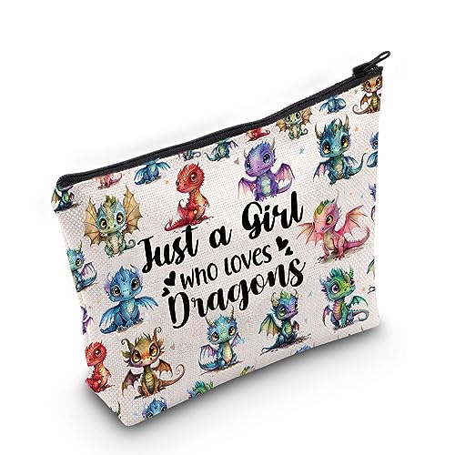 LEVLO Funny Dragon Cosmetic Makeup Bag - Animal Lover Gift for Women Girls - Just A Girl Who Loves Dragons Zipper Pouch