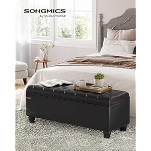 SONGMICS Storage Ottoman Storage Bench Tufted Entryway Bedroom Bench 177 x 465 x 177 Inches Hinges Easy Lid Operation Wooden Legs Synthetic Leather Loads 330 lb Classic Black ULOM071B01