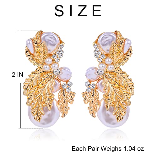 Statement Pearl Clip On Earrings For Women Baroque Pearl Cluster Leaf Clip-On Earrings Dangle Wedding Bridal Earrings Gold Plated Birthday Gifts For Her #TOP6