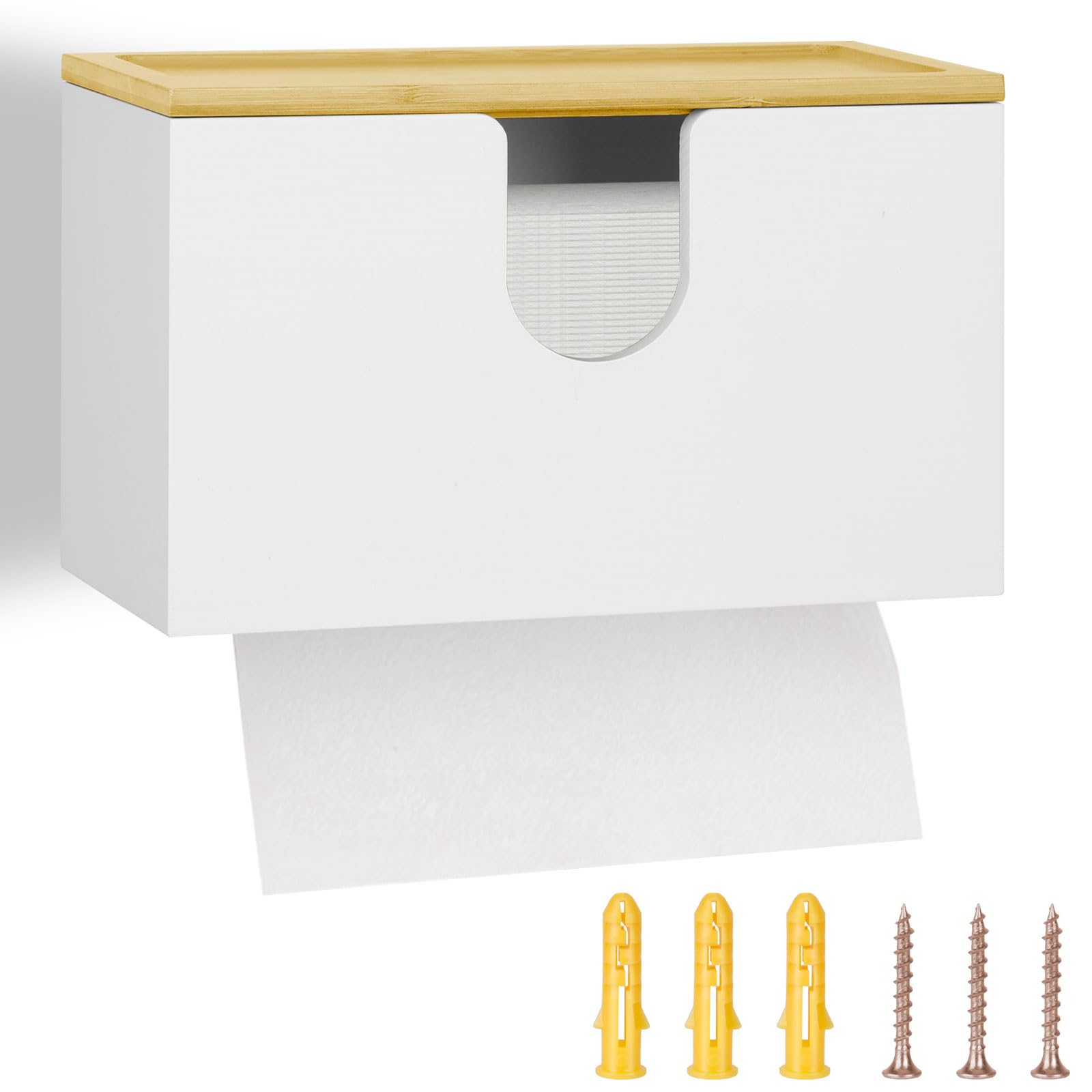 Distributeur de Serviettes en Papier Mural, 27,5 x 16 x 13cm Distributeur Essuie Main Mural en Bambou, Porte Serviette de Table Feuille à Feuille avec Couvercle pour Salon