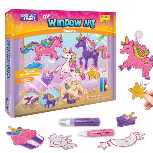 Image of Imagimake Window Art Unicorn | Low Mess Suncatcher Kit | 16 Pieces Glass Painting Set | Kids Activities Ages 5-8 | DIY Craft Kit | Birthday Gift for Girls Ages 5,6,7,8,9,10,12 Years Old