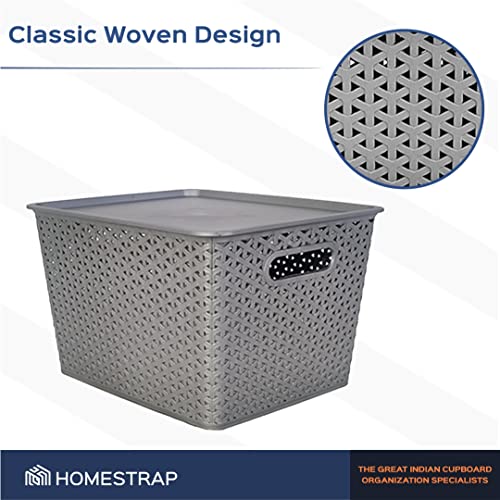HomeStrap 3-Pack Grey Rectangular Storage Baskets Pack of 3 - Image 6