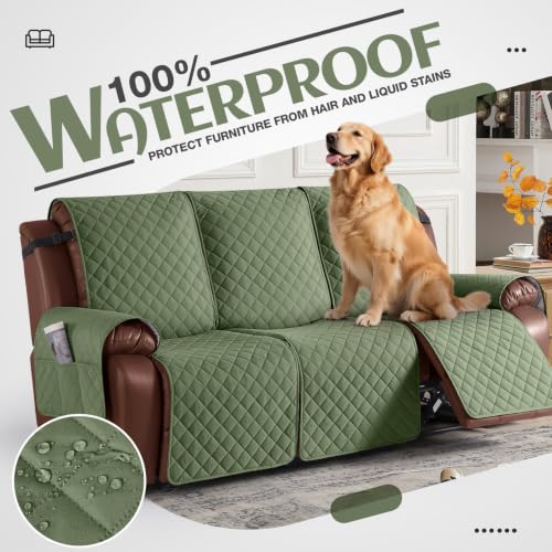 Image of KinCam Waterproof Recliner Sofa Covers Washable, 3 Seater, Cactus Green