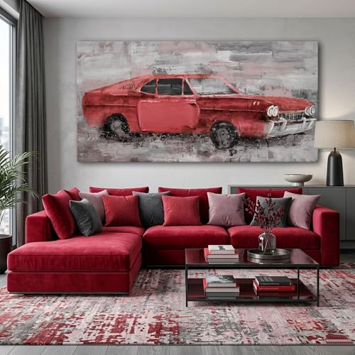 Car Wall Art for Men - Large Modern Red Car Poster, Framed Wall Art for Bedroom, Living Room, Office - Pictures Wall Decor, Large Artwork for Wall 24×48IN