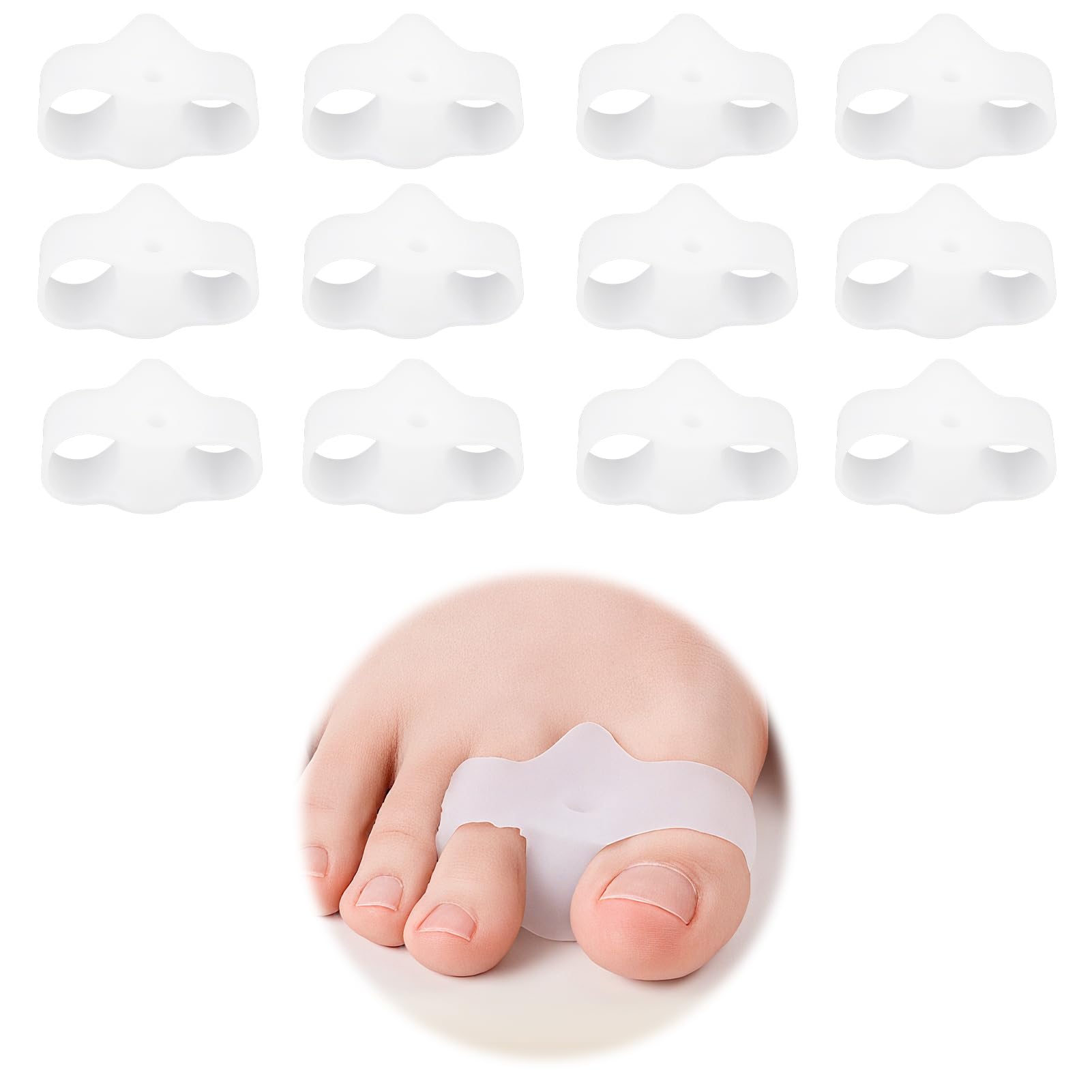 Pack de 12 Separador Dedos pie, para Hallux Valgus y Juanetes, Separadores Flexibles de Dedo del Pie y Alineación de Dedo del Pie para Comodidad Diaria (Blanco)