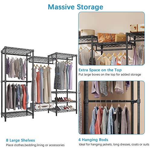 Vipek V5C Portable Clothes Closet Wardrobe Bedroom Armoires Heavy Duty Covered Clothes Rack, Black Metal Clothing Rack With Grey Oxford Fabric Cover, Adjustable Custom Closet Rack 70.1"Lx17.3"Wx76.4"H #TOP6