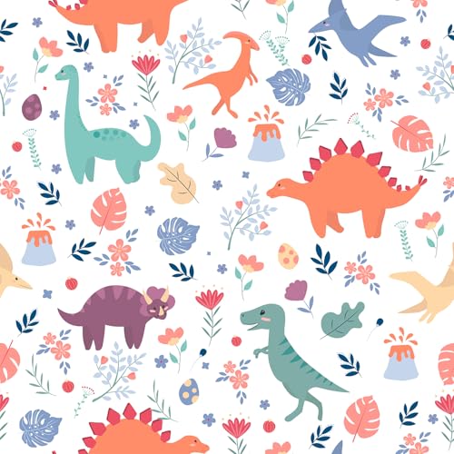 VEELIKE Tropical Dinosaur Wallpaper Peel and Stick for Nursery Boys Room Playroom Classroom 17.7''x118'' Self Adhesive Cute Kids Wallpaper Stick and Peel Removable Dinosaurs Wall Décor Contact Paper