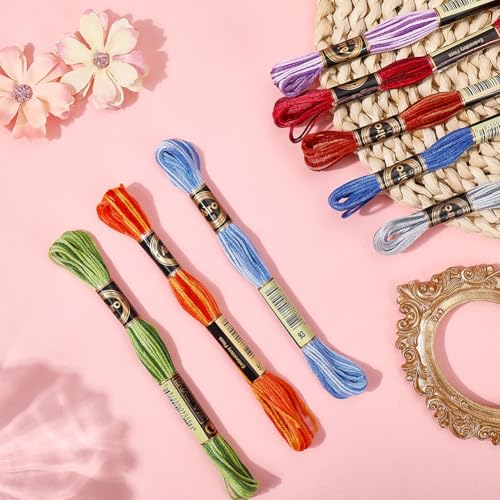 Image of 8 Skeins 6 Strands 70 Yards Variegated Embroidery Cross Stitch Thread Gradient Color Friendship Bracelet Blue Cotton String Floss for Sewing Making Bracelet Knitting Stitching Craft Supply