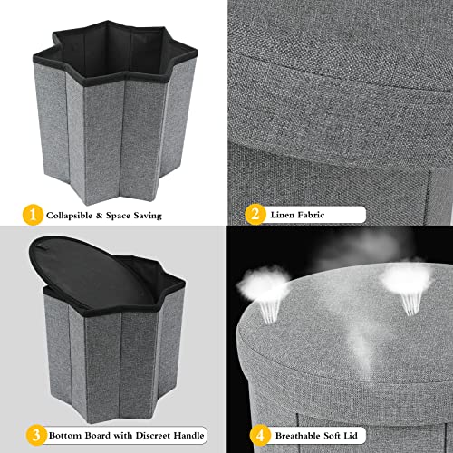 No More Tag Round Storage Ottoman Linen Fabric Small Storage Ottoman With Removable Lid, Ottoman With Storage For Living Room And Bedroom 2 Pcs, Dark Gray #TOP4