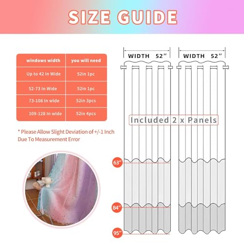 Image of 52x95 Mix & Match Double Layer Laser-Cut Stars Gradient Blackout Curtains with Foil Print Sheer, 2 Panels Set - Purple Green Pink