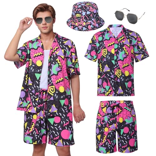 Camisa Hawaiana Hombre Disfraz Hawaiana Corta Sombreros Gafas de Sol Conjunto Verano Tropical Playa Vacaciones Hawaii Fiesta Decoración (FR/ES, Letras, XL, Regular, Regular, Color 7)
