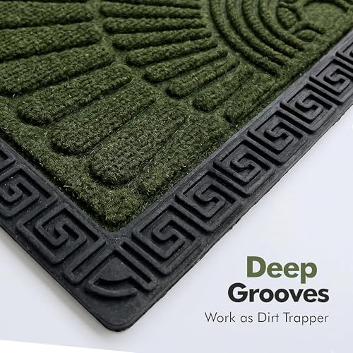 Image of Yellow Weaves Semi Circle Door Mat for Home Entrance, Half moon Outdoor Rubber Mat - Non-Slip, Anti Skid Half Circle Foot Mat, Dirt Trapper, Heavy-Duty, Waterproof Main Doormat, 45x70 cm | Olive Green