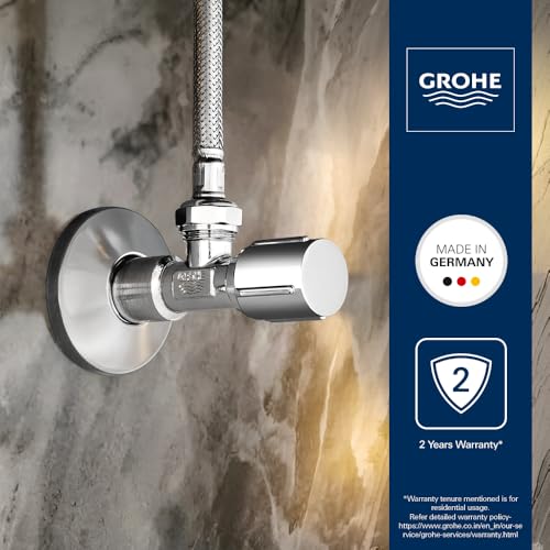 Image of GROHE Angle Valve 1 /2 Inch | Wall Mounted Angle Valve For Bathroom & Kitchen | Brass Construction | Scratch Resistant Grohe Long Life Finish | Chrome finish | 2 Year Warranty | 22041001