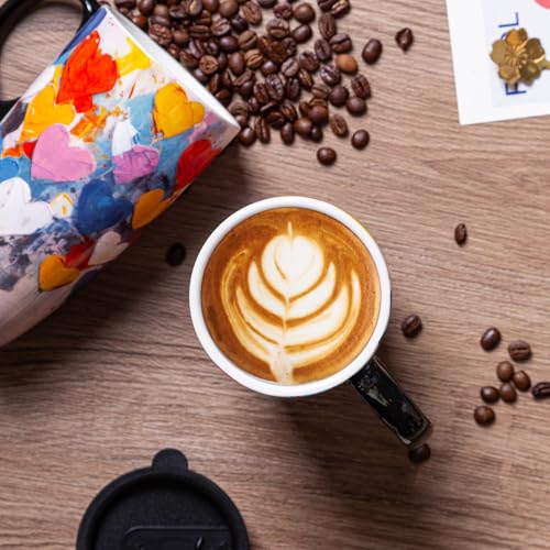 Topadorn 17 Oz Ceramic Travel Mug with Lid and Handle, Microwave & Dishwasher Safe, Heart Design, Father's Day Gift