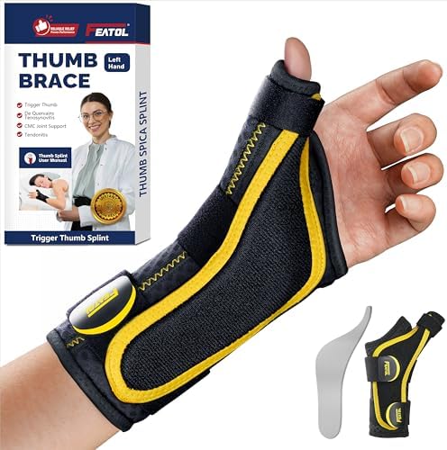 FEATOL Thumb Brace Left Hand - Ergonomic Support for Trigger Thumb, De Quervain's Tenosynovitis, Lightweight Wrist Brace for Carpal Tunnel, Size L/XL, 6.6