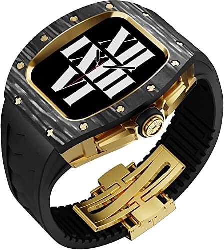 Boîtier carbone Apple Watch 45mm : kit modification avec bracelet caoutchouc fluoré iWatch