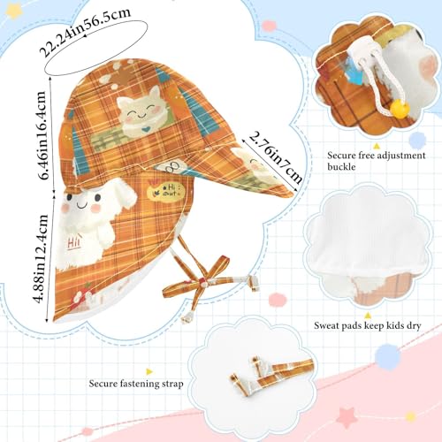 Toddler Sun Hats Boys Water Hats Girl Sun Protection Adjustable Traveling Camping Hat Cartoon Orange Plaid Dogs Cute4