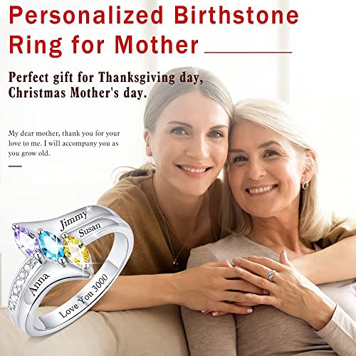 Personalized Mothers Day Gifts Rings for Mother Daughter Gifts with 3 Birthstones Custom Rings for Mom Grandmother Name Rings for BFF Friendship Gifts3