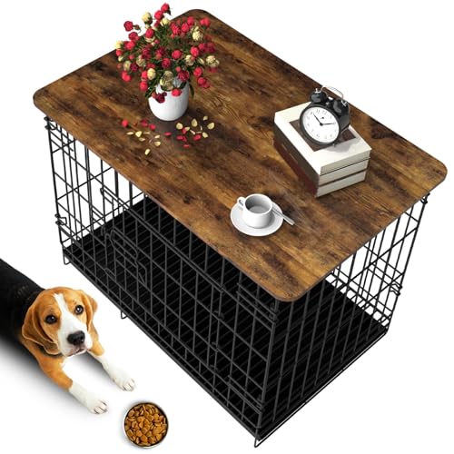 Hoyula Dog Crate Topper Wood Countertop for 30 Inch Dog Cage, Dog Crate Table Topper Dog Kennel Topper (Rustic Brown, 30 Inch)