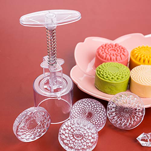 YWQ 1 Juegos Mooncake Mold Press 50g con 4 Sellos, Molde para Pastel de Luna,Flor Forma Herramientas de Decoración para Hornear DIY Cookie Cover