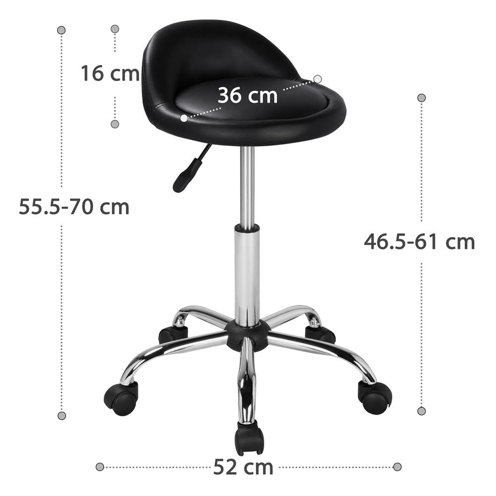 Yaheetech Tabouret à Roulette Erconomique Haut roulettes Coussin de Massage Salon Hauteur Réglable pour Coiffure Cuisine Bureau Clinique Pub Noir