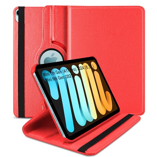 Image of TGK 360 Rotatable Smart Flip Cover for iPad mini 7 Case A17 Pro 2024, iPad mini 7th /6th Generation 8.3 inch (Red)