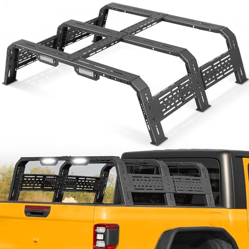 MONOKING Mid-Size Truck Overland Bed Rack w/Taillights, Adjustable Universal Cargo Rack for Gladiator JT Tacoma Frontier Canyon Colorado Ranger, Heavy Duty Ladder Rack for Rooftop Tent Camping Gear