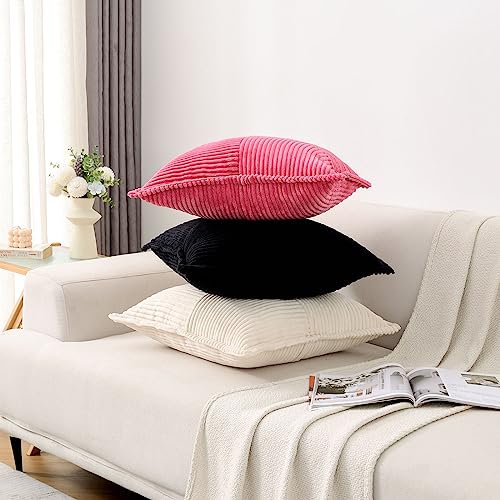 Haussy Dark Grey Throw Pillow Covers 20X20 Inch Set Of 2,Soft Solid Corduroy Striped/Wide Bordered,Square Decorative Cushion Case,Winter Home Decorations thumb #4
