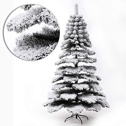 ?rbol de Navidad Artificial de lujo árbol de Navidad cubierto de Nieve abeto con bisagras sin iluminación árbol de Navidad ecológico con soporte de Metal decoración navide?a Color Blanc (White 150cm