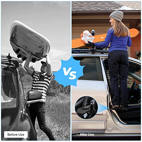 URAQT Klappbarer Auto Türpedal, Türstufe Trittbretter mit U Haken Verriegelung, Fußrasten Fahrzeug mit Sicherheitshammer und 4 Kunststoff Haken, Autotürstufe zum Autodach für SUV/RV(Schwarz)