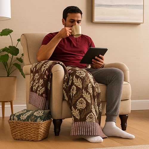 Image of LITO LINEN AND TOWEL 310 GSM Solapur Chaddar Single Size Cotton Reversible Blanket for All Season 60 inch x 90 inch (Maroon Cluster Floral, 60 inchx90 inch)