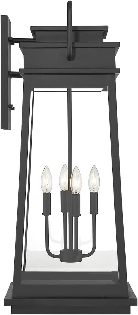 Savoy House 5-815-BK Boone Mission Traditional Clear Beveled Glass Outdoor Wall Lantern, 4-Light 240 Total Watts, 32" H x 13" W, Matte Black
