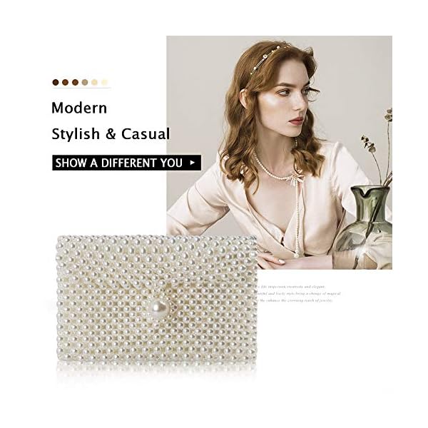 Hogoo Luxury White Pearl Purses Shoulder Bag for Women Pearl Bag Crossbody Beaded Clutch Evening Bag (White Set1), Pearl White, Small - Image 5
