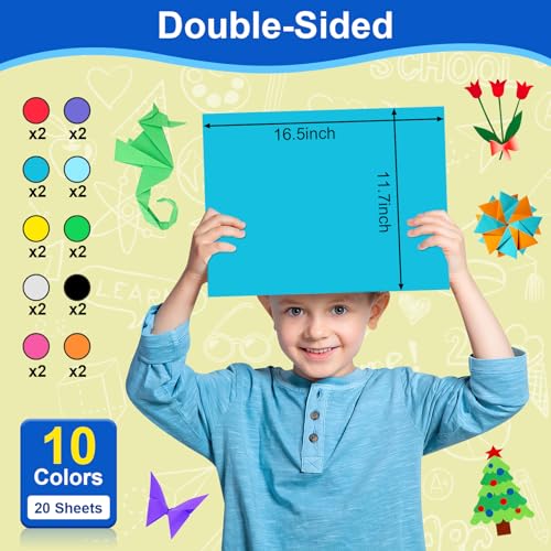 Image of 20 Pcs Poster Board Colorful Paper 11.7x16.5, ROOKEA Vision Boards Bulk Blank Graphic Display Posterboard Card Paper for Kids School Classroom Arts Craft Projects Drawing Scrapbooking