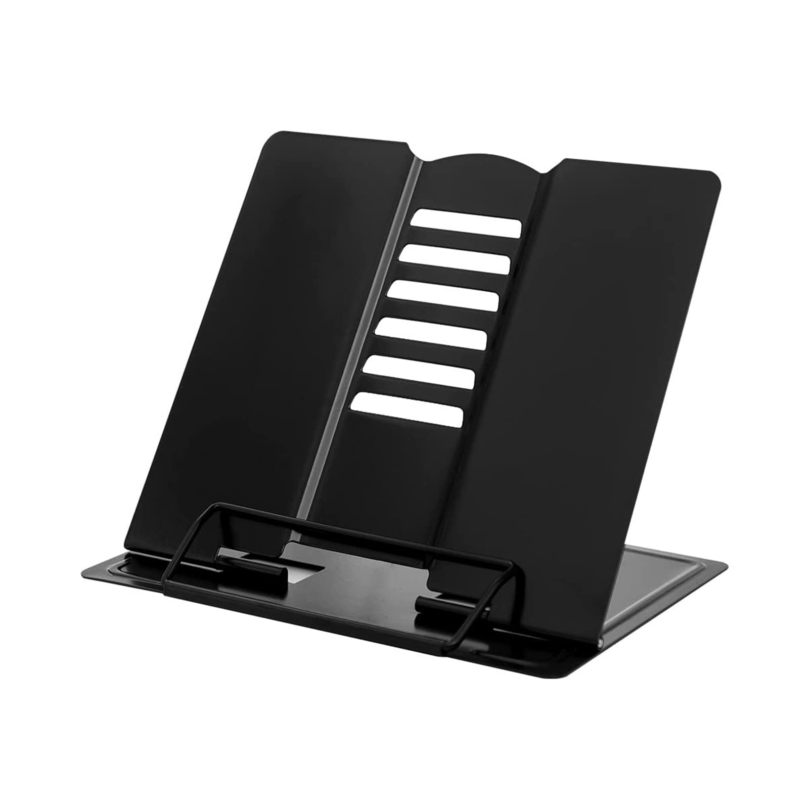 Wangcl Black Metal Book Stand, Cookbook Holder Reading Book Holder Lightweight Cook Book, Portable Textbook Holders Adjustable Recipe Document Stand Tablet Music Book Stands (Black)