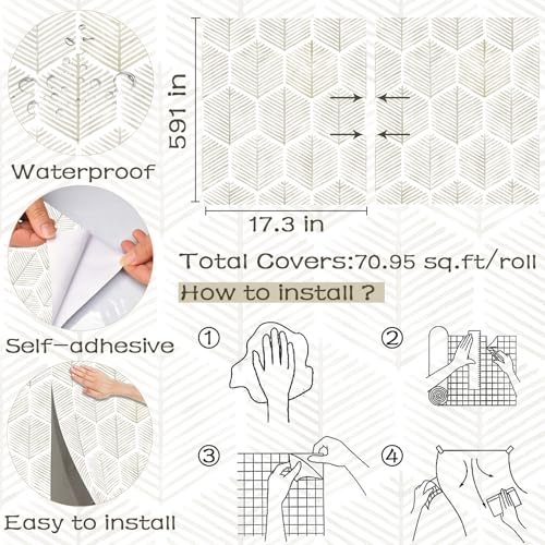 Image of OSECAGE Geometric Peel and Stick Wallpaper Boho Contact Paper 17.3''x591''