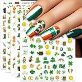 IDDFEVE St. Patrick's Day Nail Art Stickers, Irish Shamrock Leprechaun Hat 3D Self-Adhesive Nail Decals Lucky Clover Design (6 Sheets)