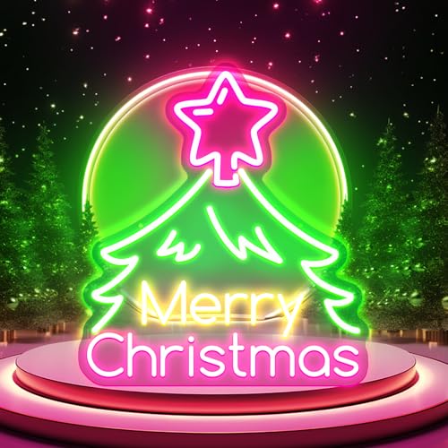 Logotipo de neón navideño árbol de Navidad logotipo LED se puede ajustar luz de neón decoración de paredes de fiestas navideñas decoración de estrellas de Navidad