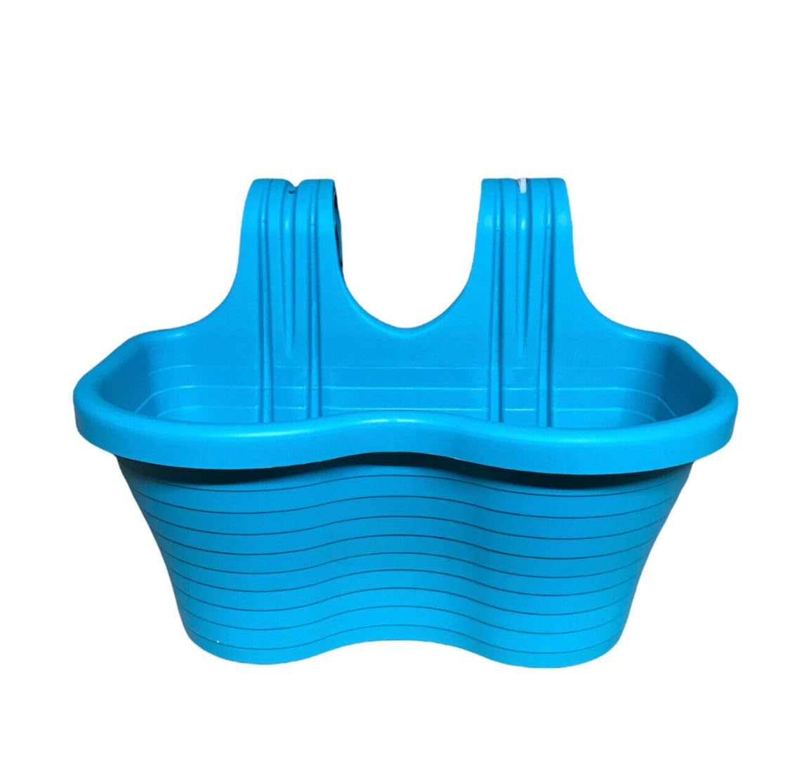 Tamersgifts Turquoise Easy Hang Garden Hanging Plant Pots Flower Pots Trough Garden Fence Balcony Railing Flower Pot (, Medium)