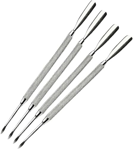 Juego de 2 empujadores de cutículas de doble cara, removedor y limpiador en forma de cuchara con bordes afilados, doble extremo, acero inoxidable