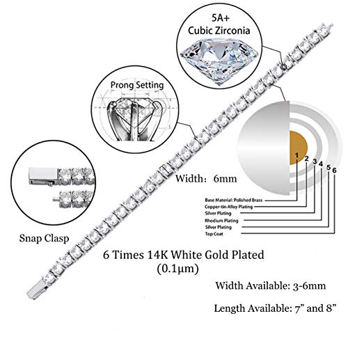 Topgrillz 1Row 3-6 Mm 14K Gold Plated Iced Out Diamond Tennis Link Bracelet For Women And Men (6Mm- Rhodium Plated, 8) #TOP1
