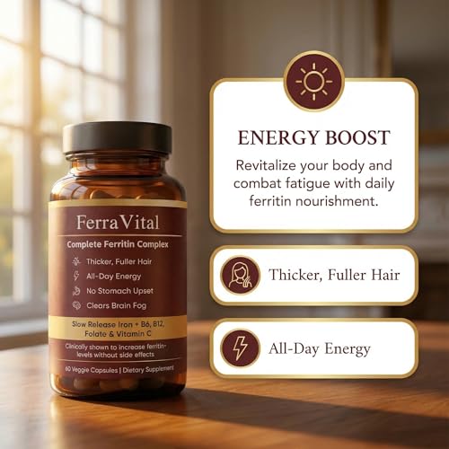 Image of Ferravital Ferritin Support, Ferritin Supplement for Women, Daily Iron Supplement with Iron Bisglycinate Lactoferrin Vitamin C B12, Gluten Free & Non-GMO, 60 Capsules (A)