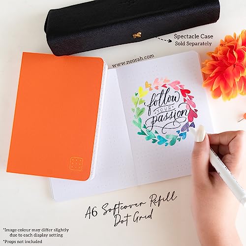 Image of NEORAH -A6 Dotgrid Notebook SOFT COVER Organiser REFILL|Dotted notebook Journal | 110 GSM |160 pages (Size 14.8 cm x 10.5 cm) Planner Journaling Writing Note Taking Diary,Travellers journal - ORANGE