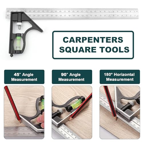 Square Ruler Tool Set, Combination Square Carpentry Tools with 12Inches/300mm Scale, 45/90 Degree Ruler with Bubble Level, Measuring Tool for Woodworking Engineer Carpenter 3 Square Ruler Tool Set, Combination Square Carpentry Tools with 12Inches/300mm Scale, 45/90 Degree Ruler with Bubble Level, Measuring Tool for Woodworking Engineer Carpenter - Image 3