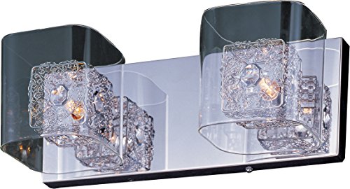 Tech Deals 🔥 ET2 E22832-18PCPC Gem Modern Clear Crystal/Metal Cubes Bath Vanity Wall Mount with Shade, 2-Light Xenon 80 Total Watts, 5"H x 15"W, Polished Chrome