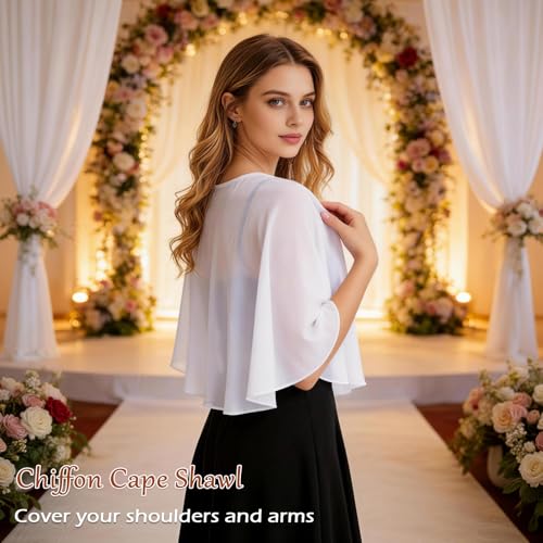 Image of Ciormis Chiffon Capelet Women's Soft Shawls and Wraps for Evening Dresses, Wedding Formal Dress Shawl Cape Cover up