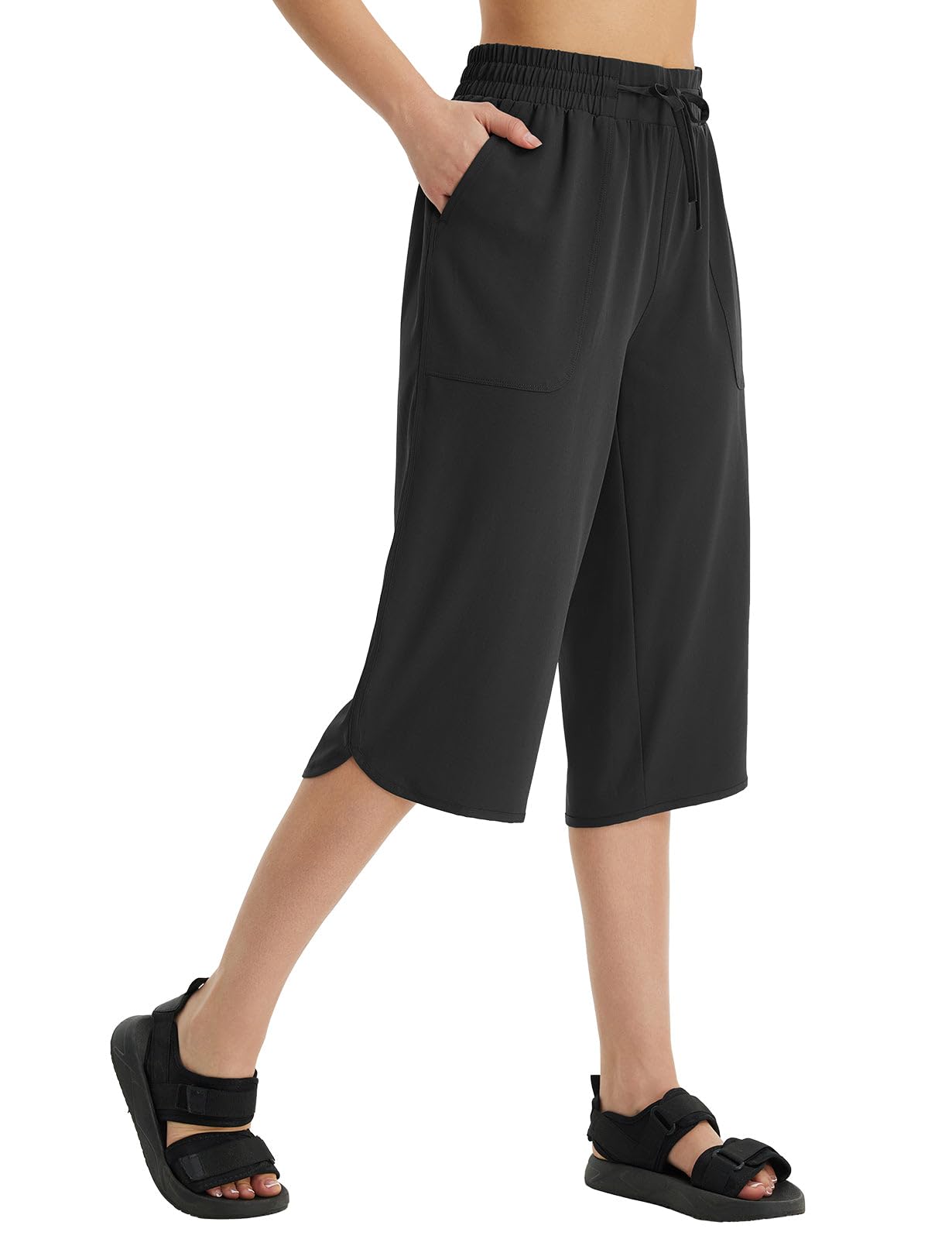 baleaf Women's Capri Pants Wide Leg Plus Size UPF50+ Lightweight Quick Dry Pants Casual Loose Sweatpants Hiking Walking