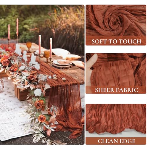 6 Pack Fall Table Runner Terracotta Cheesecloth Table Runner 10ft, Rustic Sheer Burnt Orange Gauze Cheese Cloth for Boho Wedding Decor Baby Shower Thanksgiving Table Decor