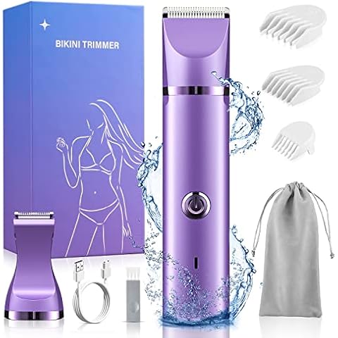 YBLNTEK Bikini Trimmer for Women,Rechargeable Electric Razor,Cordless Pubic Hair Trimmer,2 in 1 Lady Shaver for Bikini,Arms,Legs,Underarms Hair Remover Device,IPX7 Washable Wet/Dry Use (Purple) Cover